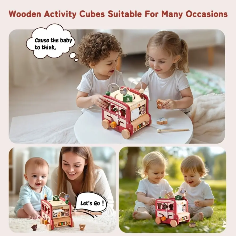 

Wooden Early Education Toys Animal Theme Sound Feature Montessori Toys Multi-purpose Design Educational Toy Bus Toy Baby