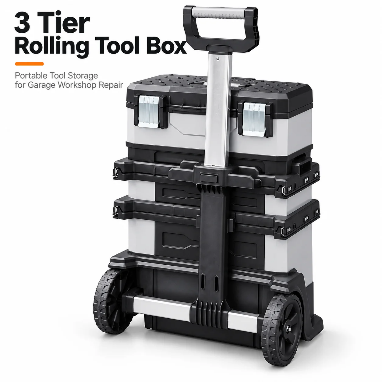 AOLIVIYA 3 In 1 Stackable Rolling Tool Box Heavy Duty Portable Tool Chest With Wheels Telescopic Handle Garage Storage Organizer