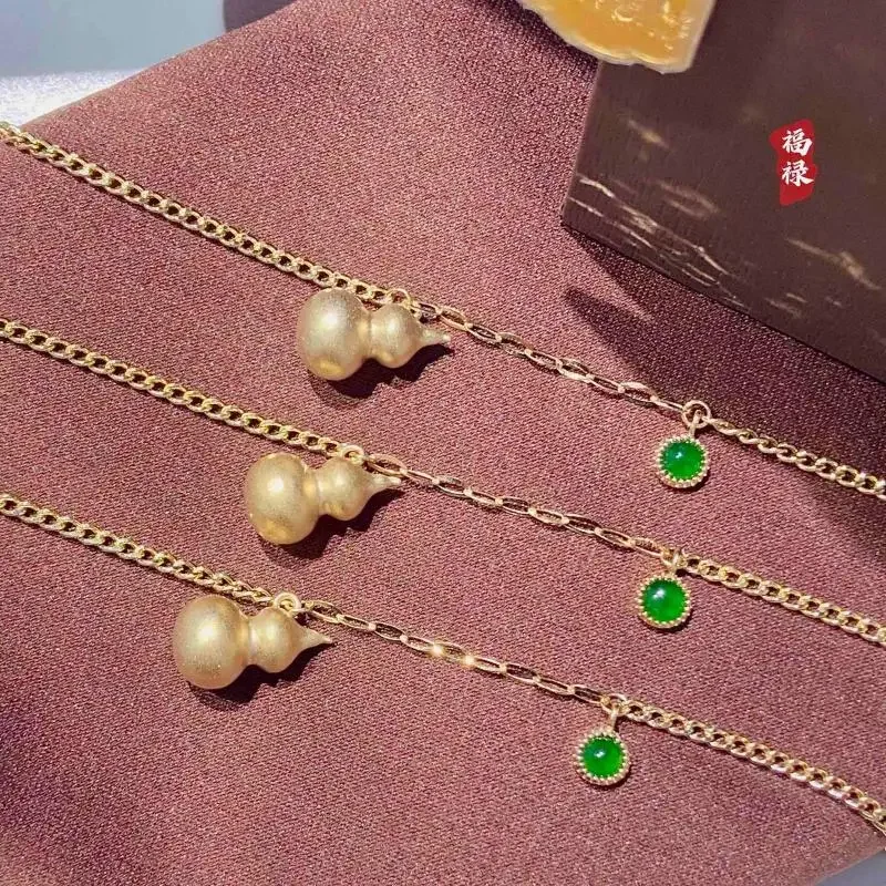 Ruihe New Design Luck 18k Gold Gourd with Green Jadeite Bracelet Anklet Fashion Jewelry Couple Daily Office Bracelet