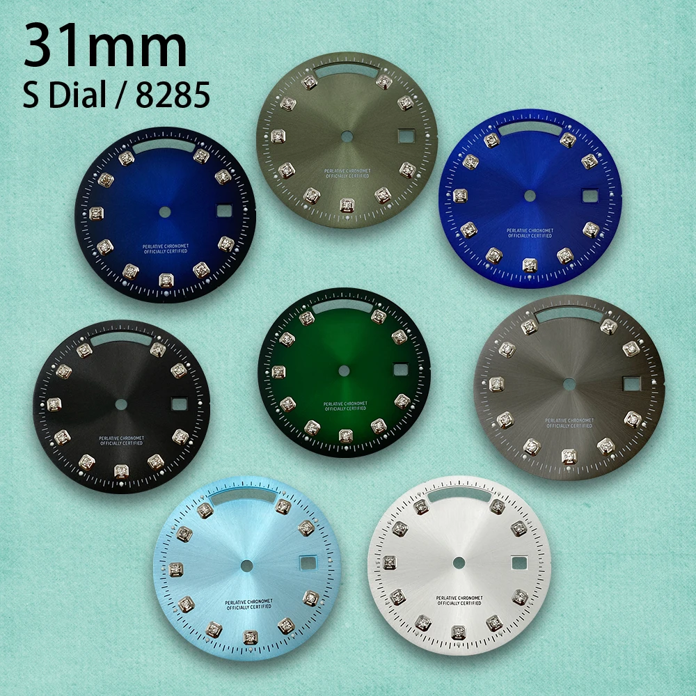 

31mm S Logo Day And Date Diamonds Dial Fit 8285 Movement Sunray High-Quality Dial Watch Modification Accessories