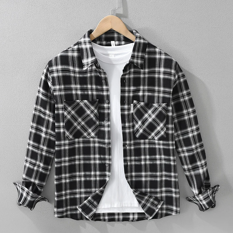 

Programmer Plaid Shirt for Men Oversize Loose Long Sleeve Shirts 2025 Spring New Fashion Outdoors Designer Clothes