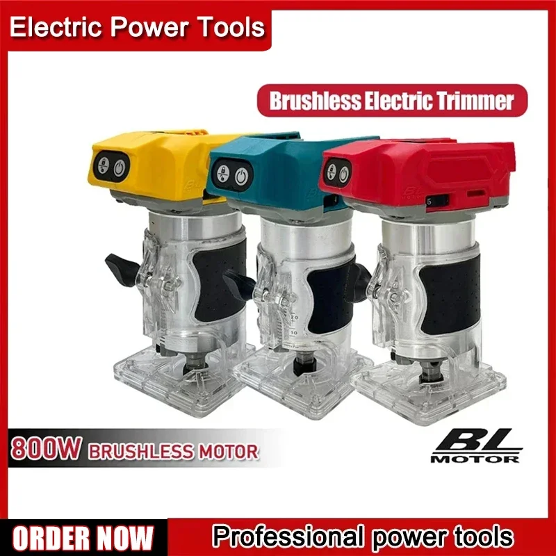 800W Brushless Electric Trimmer Woodworking Trimming Machine Cordless Compact Wood Router 18V For Makita/Dewalt Fit Milwaukee