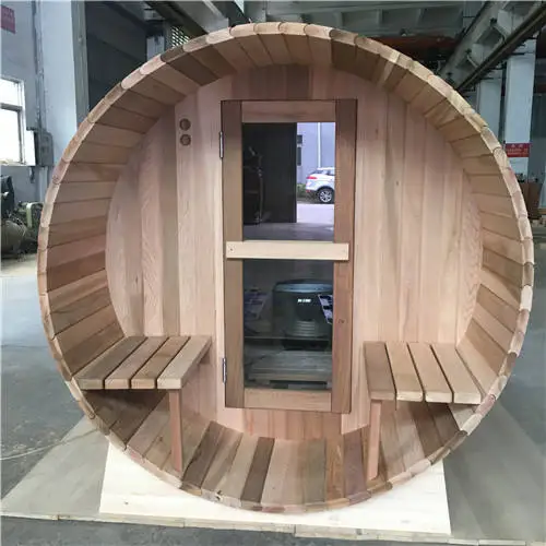 Wholesale Costom Traditional 3-4 Person Outdoor Panoramic Cedar Barrel Sauna