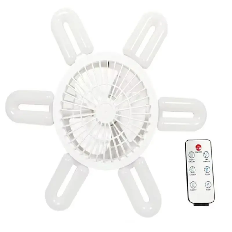 B59B-Small Ceiling Fans Adjustable Speeds Folding Leaf Lamp 3 Colors Dimmable LED Bulb