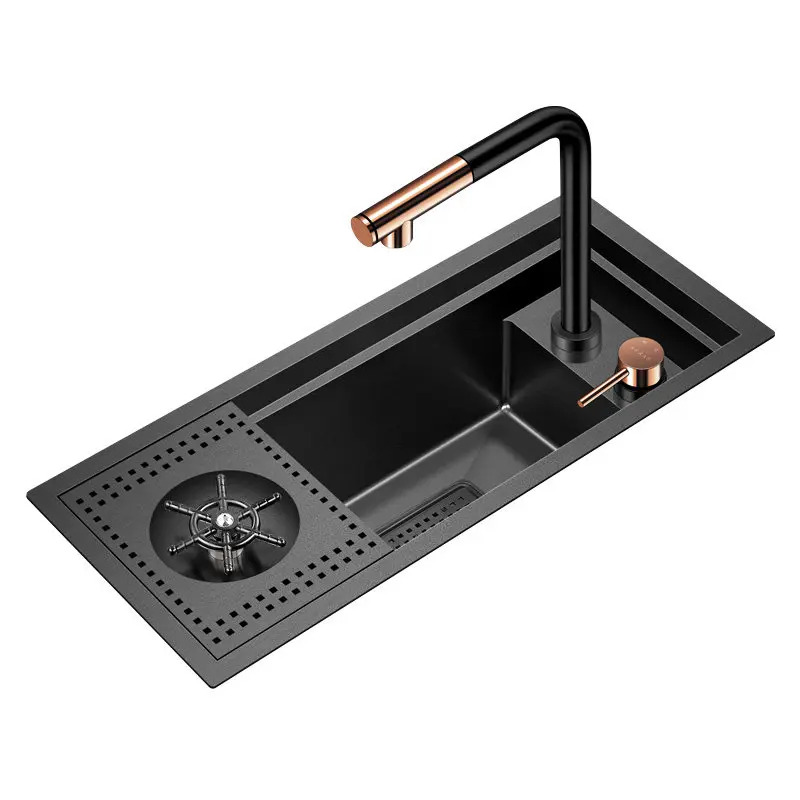 Cup Washer Sink  Bar Counter Small Single Slot Stainless Steel Nano Black Invisible Lid Kitchen Vegetable Basin