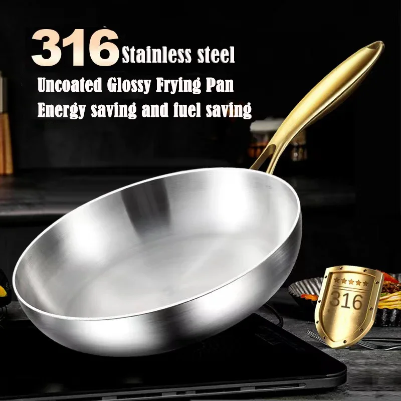 316 Stainless Steel Nonstick Frying Pan Wok, Multifunctional Steak Cooking Pan, Universal for Gas Stove & Induction Cooker
