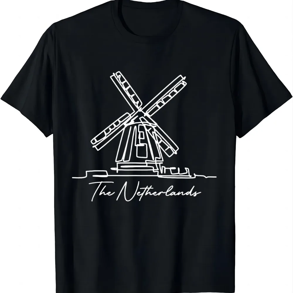 The Netherlands Windmill Amsterdam Zaanse Schans Souvenir T-Shirt Personalized T-shirt Mens Fashion Summer Tops