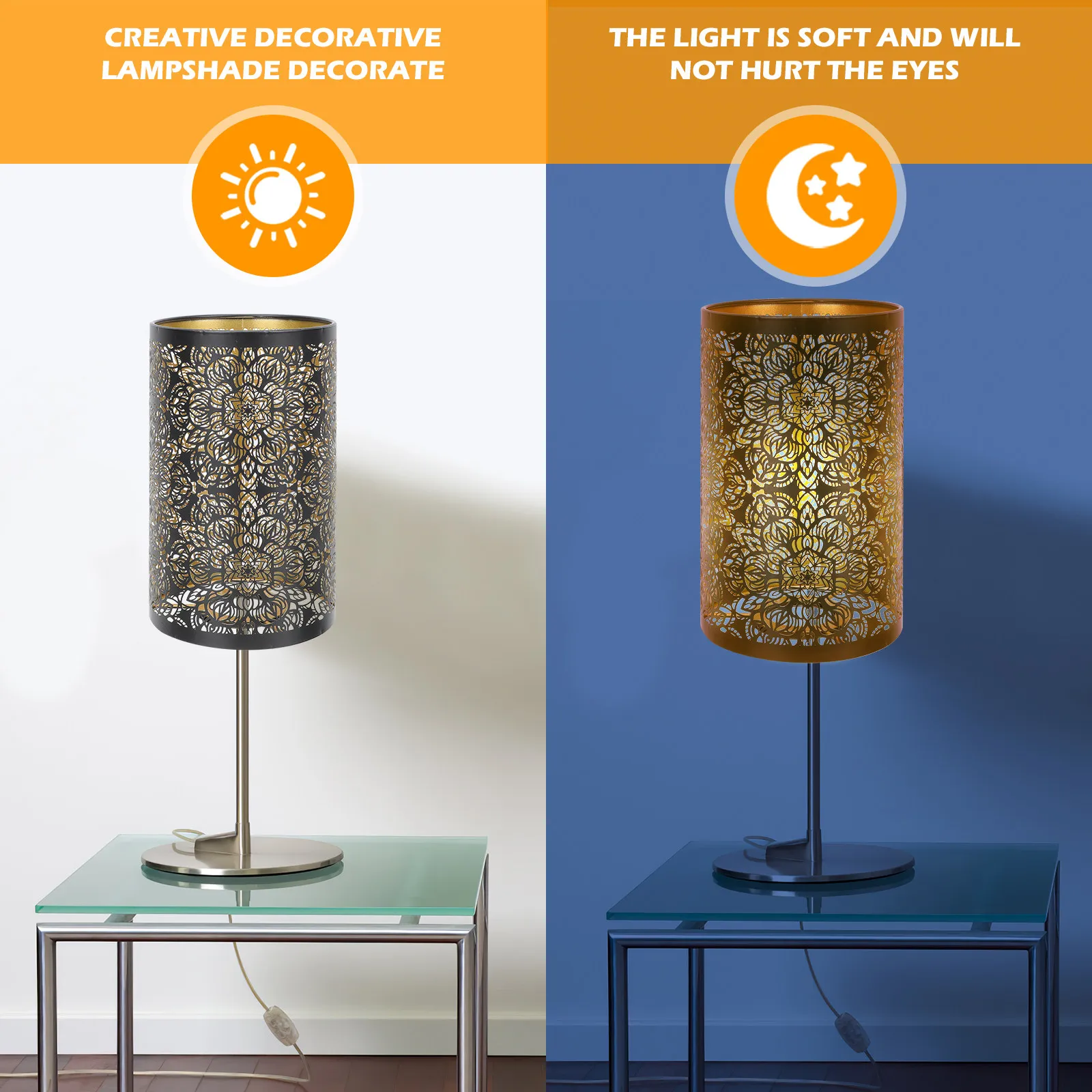 鉄製ランプシェード中空彫刻ベッドサイドランプシェード卓上ライトカバー装飾目の保護鉄製ランプカバー中空ランプシェード