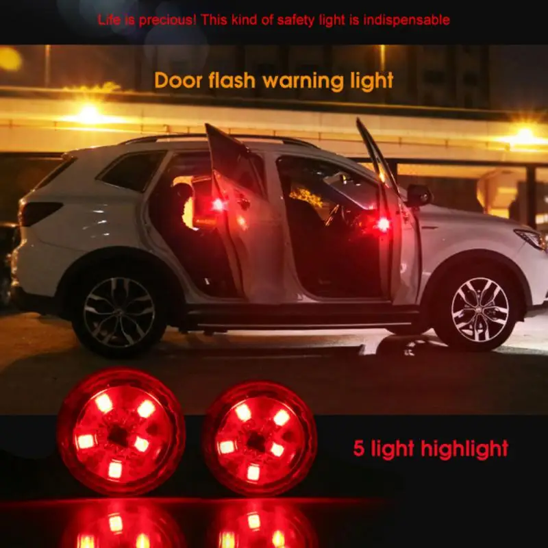 Car 5LED Door Warning Light Modification, Safety Collision And Rear End Collision Prevention, Flashing Warning Light, No Wiring,