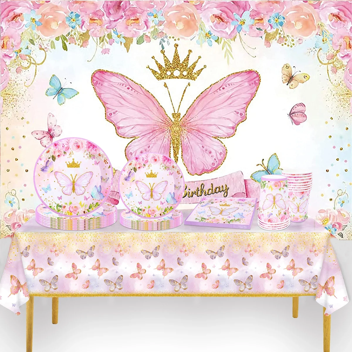 Pink Butterfly Birthday Party Decoration Girl Butterfly Cake Toppers 1st Birthday Gender Reveal Baptism Party Baby Shower Decor