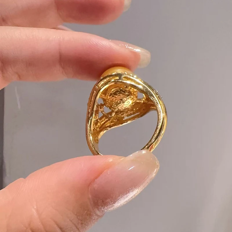  Vintage Gold Color Pearl Rings Rhinestone For Women Wedding Engagement Accessories Open Luxury Quality Jewelry 2025 Trends