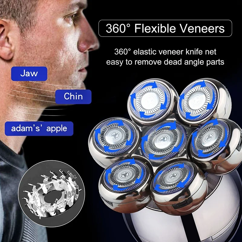 ماكينة حلاقة كهربائية 7D العائمة القاطع رئيس قاعدة شحن المحمولة الرجال أداة تهذيب اللحية المقص قابلة للشحن أصلع رئيس الحلاقة الكهربائية