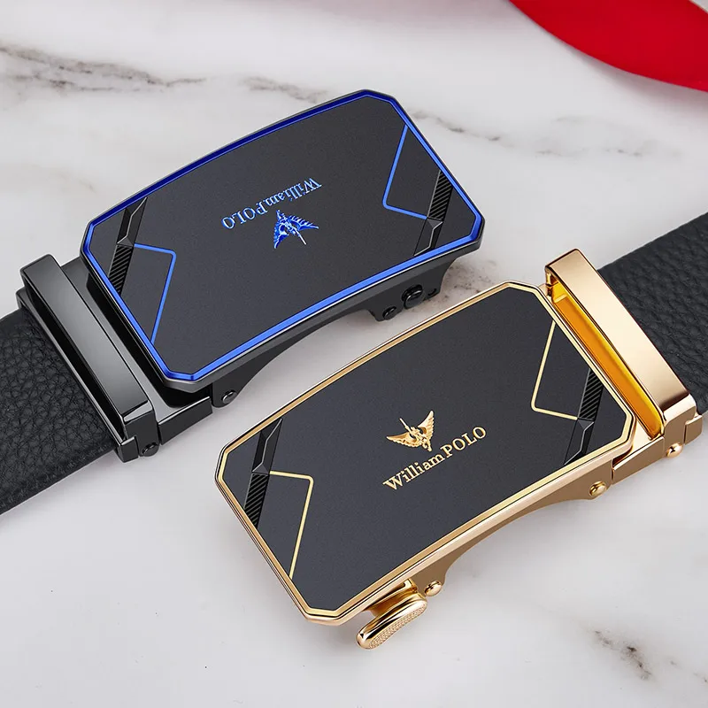 WILLIAMPOLO Belt Male Genuine Leather Luxury Automatic Buckle Genune Strap Black for Mens Belt Designers Brand High Quality