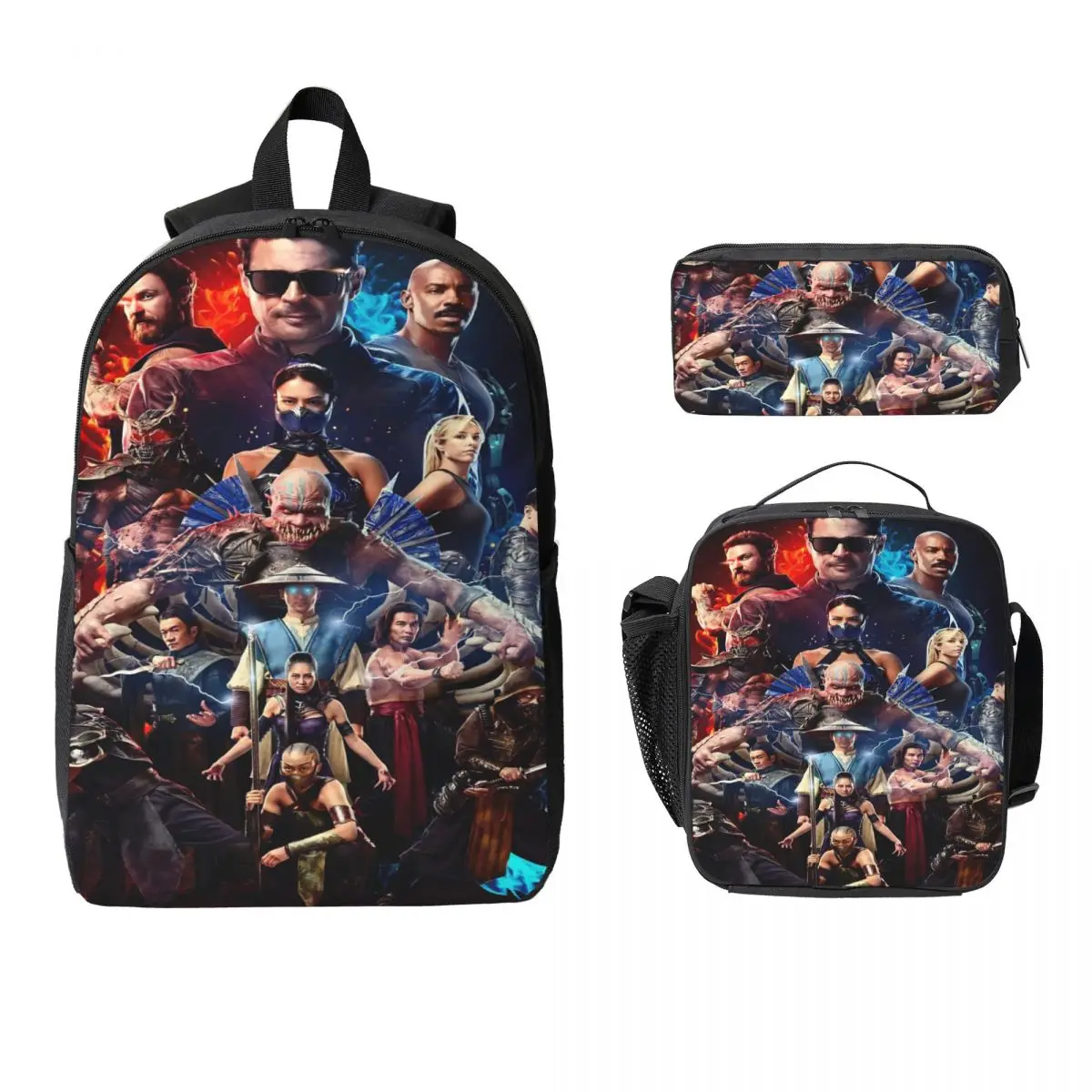 3Pcs Mortal Kombat II Moive 2026 Backpack Set for Boy Girl Pen Bags Bookbag Sets with Lunch Box For School Students Knapsack