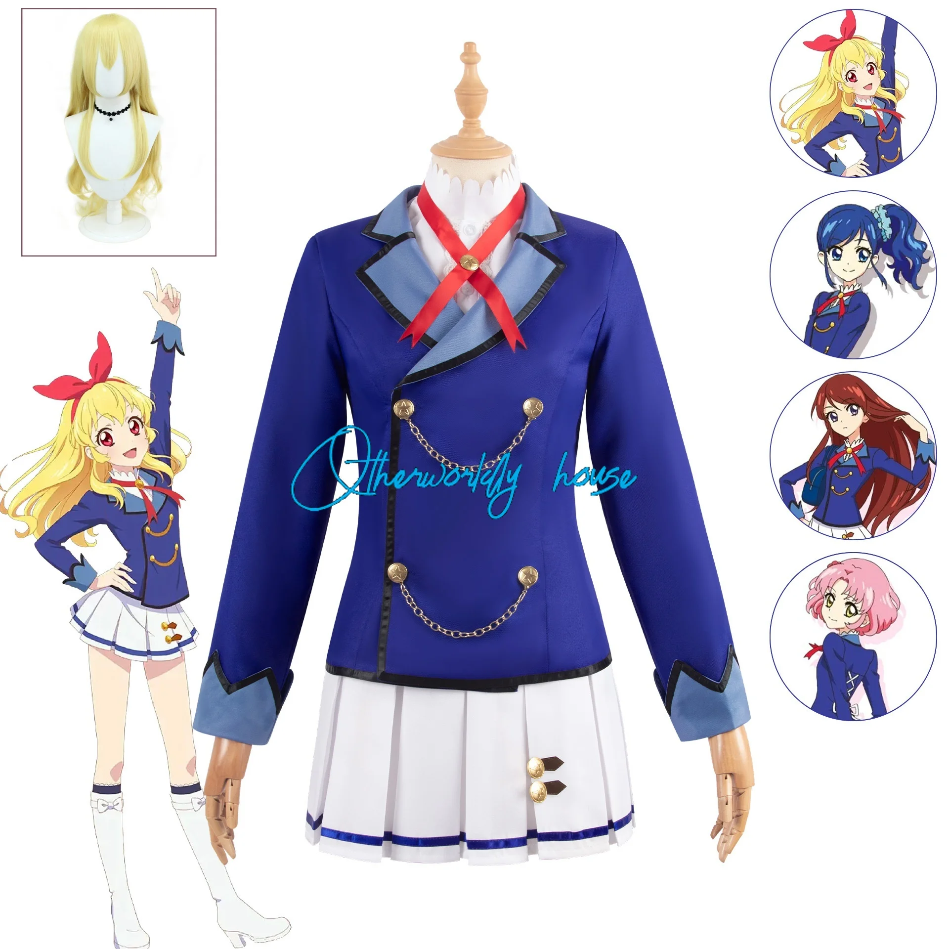 Hoshimiya Ichigo Cosplay Costume Aikatsu Cosplay Costume Anime Halloween Party Clothes Coat Shirt Skirt Bow Wig Set