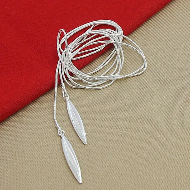 

925 Sterling Silver Double Leaf Snake Chain Necklace For Women Wedding Engagement Party Jewelry