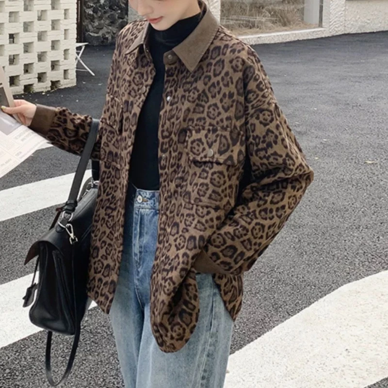 High-end Stylish Leopard Print Women's Coat 2025 Autumn, Cool and Chic, Perfect Streetwear Shirt for Petite Figures