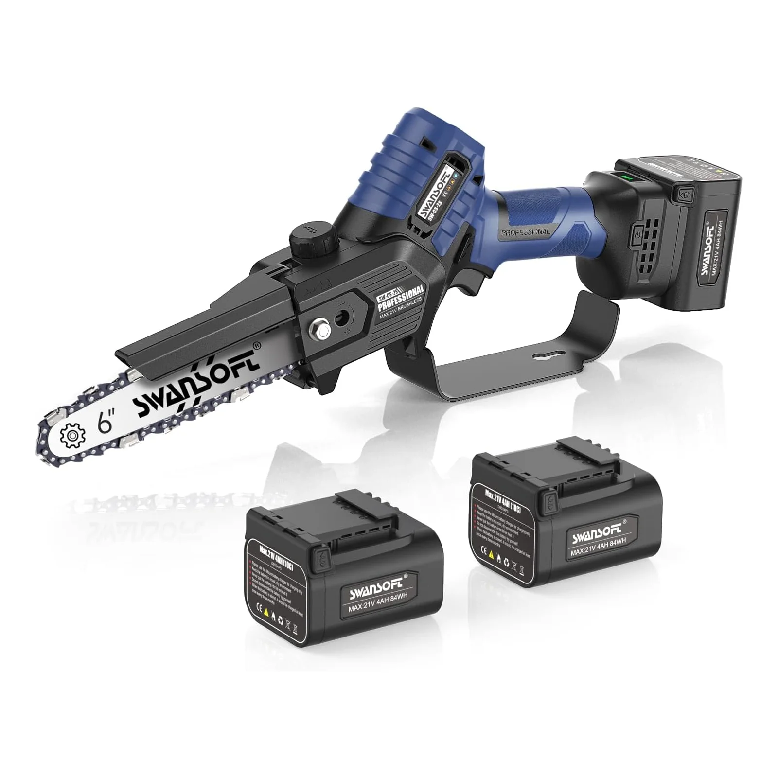 SWANSOFT Mini tronçonneuse à batterie de 13 cm, tronçonneuse électrique professionnelle, scie à élaguer sans fil pour vergers et vignobles CS-2S