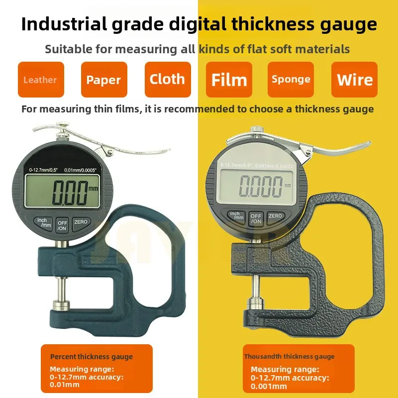 Digital Thickness gauge 0.001mm one thousandth Accurate three decimal places Paperfilm fabric leather board electronic precision
