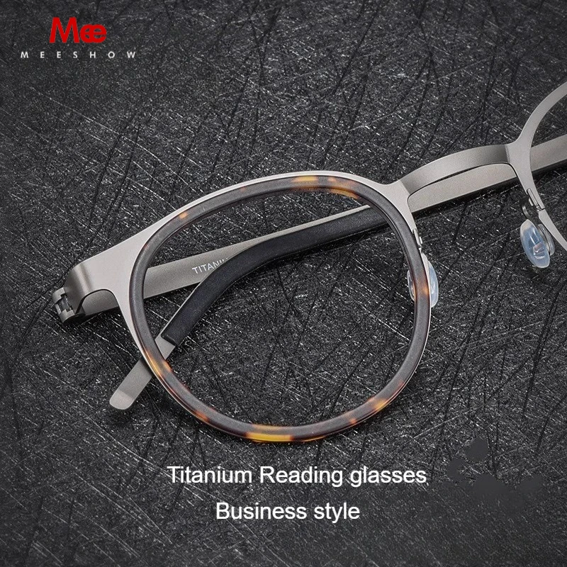 Meeshow Titanium Retro Tortoise Reading Glasses Men Multifocal  High Quality Fashion Eyeglasses Big face Optical presbyopia