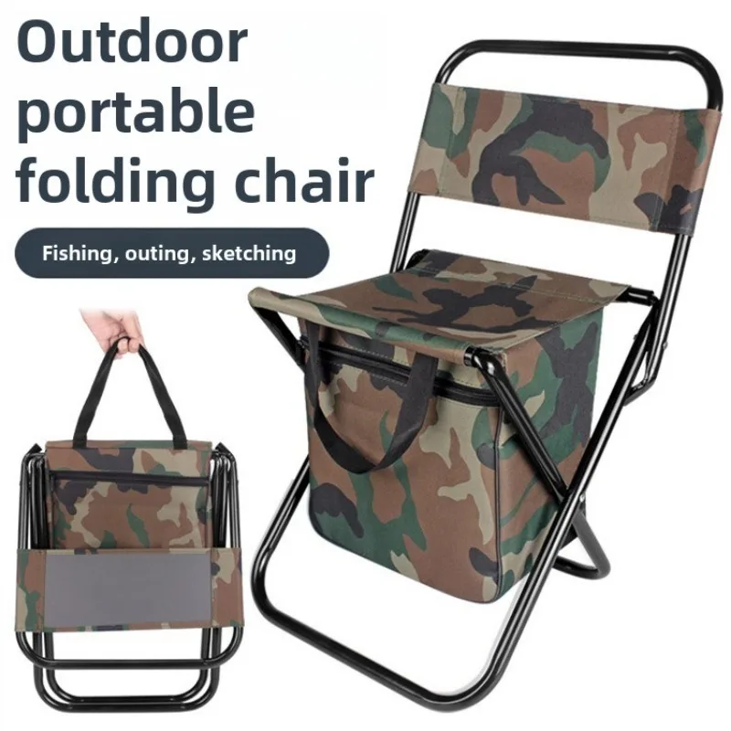 1PC Foldable Camping Chair with Cooler Bag Light Weight Fishing Chair Compact Folding Stool Seat