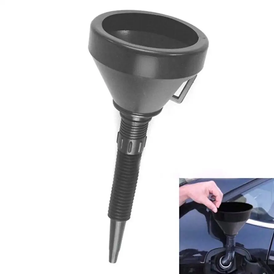 2‑In‑1 Plastic Car Oil Funnel 2026 Black Large Diameter Extended Spout Funnel For Engine Oil Fuel Additive Automotive Supplies