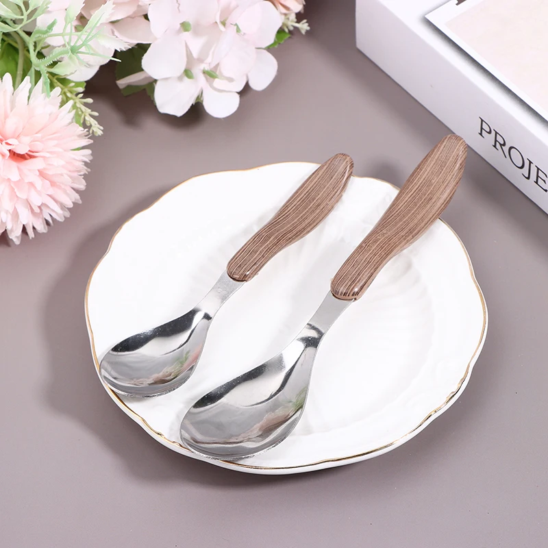 

1Pc Stainless Steel Imitation Wooden Handle Cutlery Western Tableware Dessert Soup Spoon Western Restaurant Bar Tableware