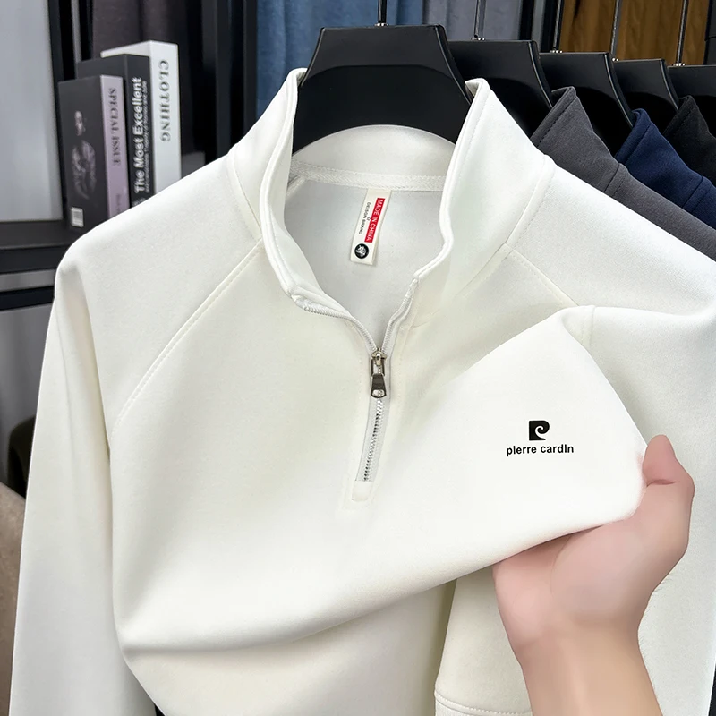 Spring and Autumn Cotton Zipper Long Sleeve T-shirt for Men, Round Neck Casual Middle Aged Loose Genuine Hoodie, New