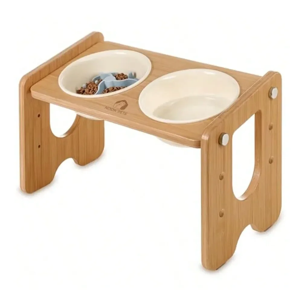 

Dog Bowl Dog SuppliesElevated Dog Bowls Raised Dog Bowl Stand Adjustable 3 Heights Bamboo Feeder With 2 Ceramic Bowls 22 Oz 13 T