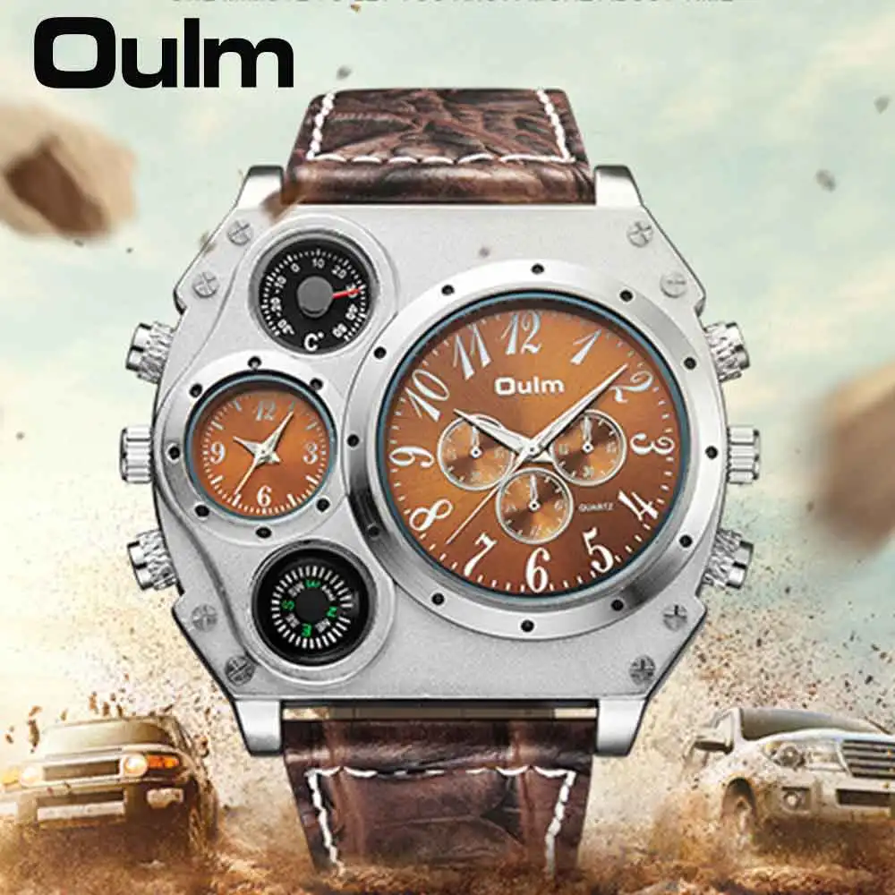 

Oulm Unique Designer Brand Male Sports Watch Multiple Time Zone Quartz Watches Big Dial Casual Wristwatch Mens Military Watch