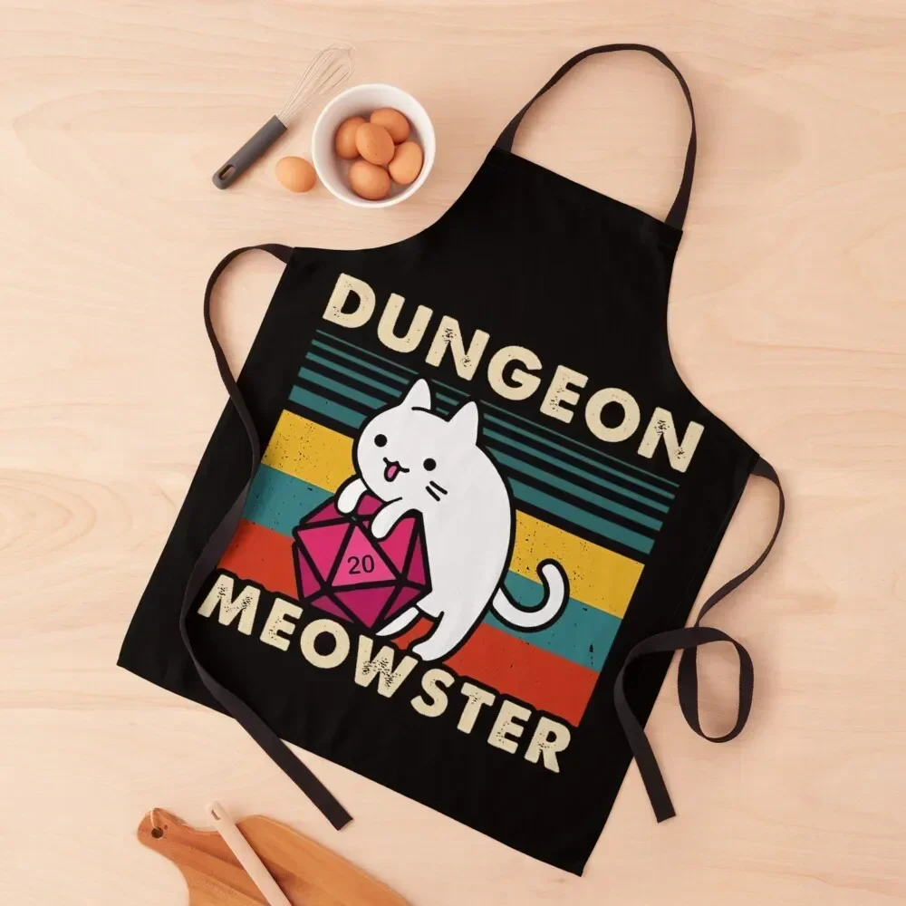 

Dungeon Meowster Funny DnD Tabletop Gamer Cat D20 Apron Things For Kitchen Beauty Apron