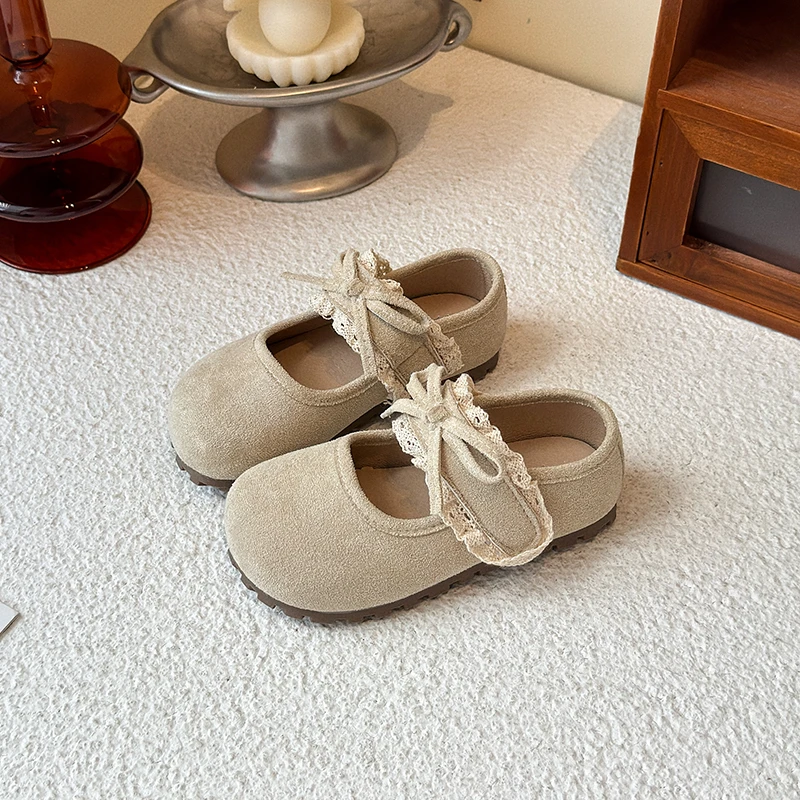 الفتيات أحذية من الجلد 1-16 سنة الكاكي الدانتيل مقوس دانتيل الفتيات بير الأميرة أحذية أربعة مواسم خفيفة الوزن للأطفال كين الأحذية