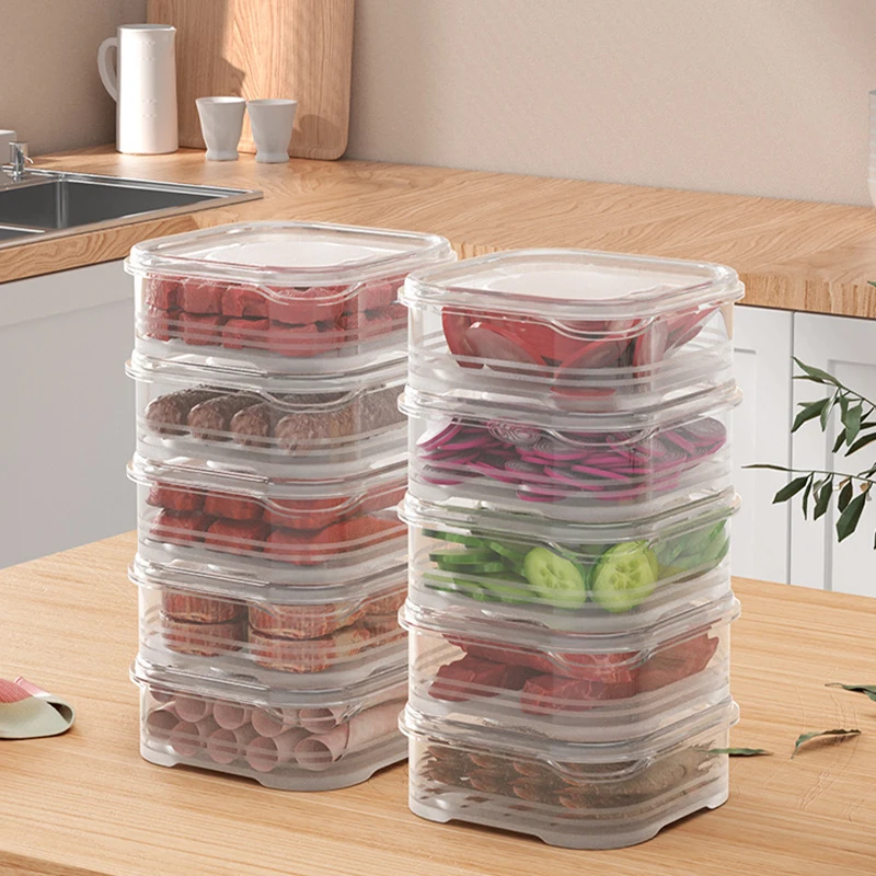 Plastic Crisper Refrigerator Frozen Meat Box Frozen Meat Vegetable Fresh-Keeping Box Transparent Sealed Storage Box