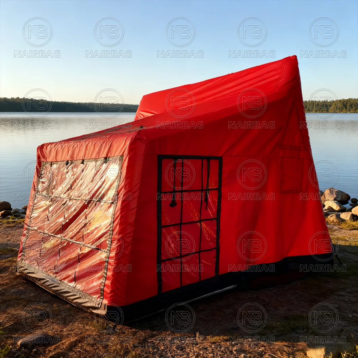 Venta al por mayor de fábrica, tienda de campaña inflable grande para glamping, habitaciones familiares, tienda de campaña de aire hermética impermeable de Pvc para familia, exterior, invierno