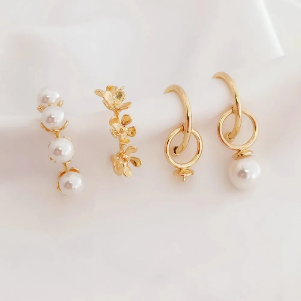 DIY Handcrafted Earring Accessories 14K Gold-plated Empty Stand C-shaped Earpins Pearl Flower-shaped Earrings That Can Be Adhere