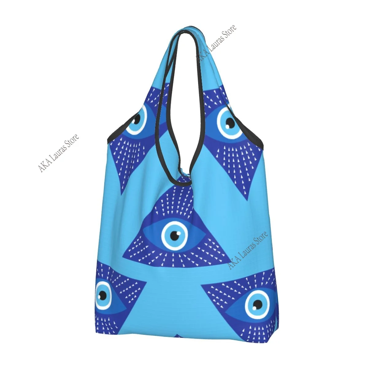 Shopping Bags Women Portable Mediterranean Blue And Gold Evil Eye Big Capacity Grocery Shopper Tote Bags