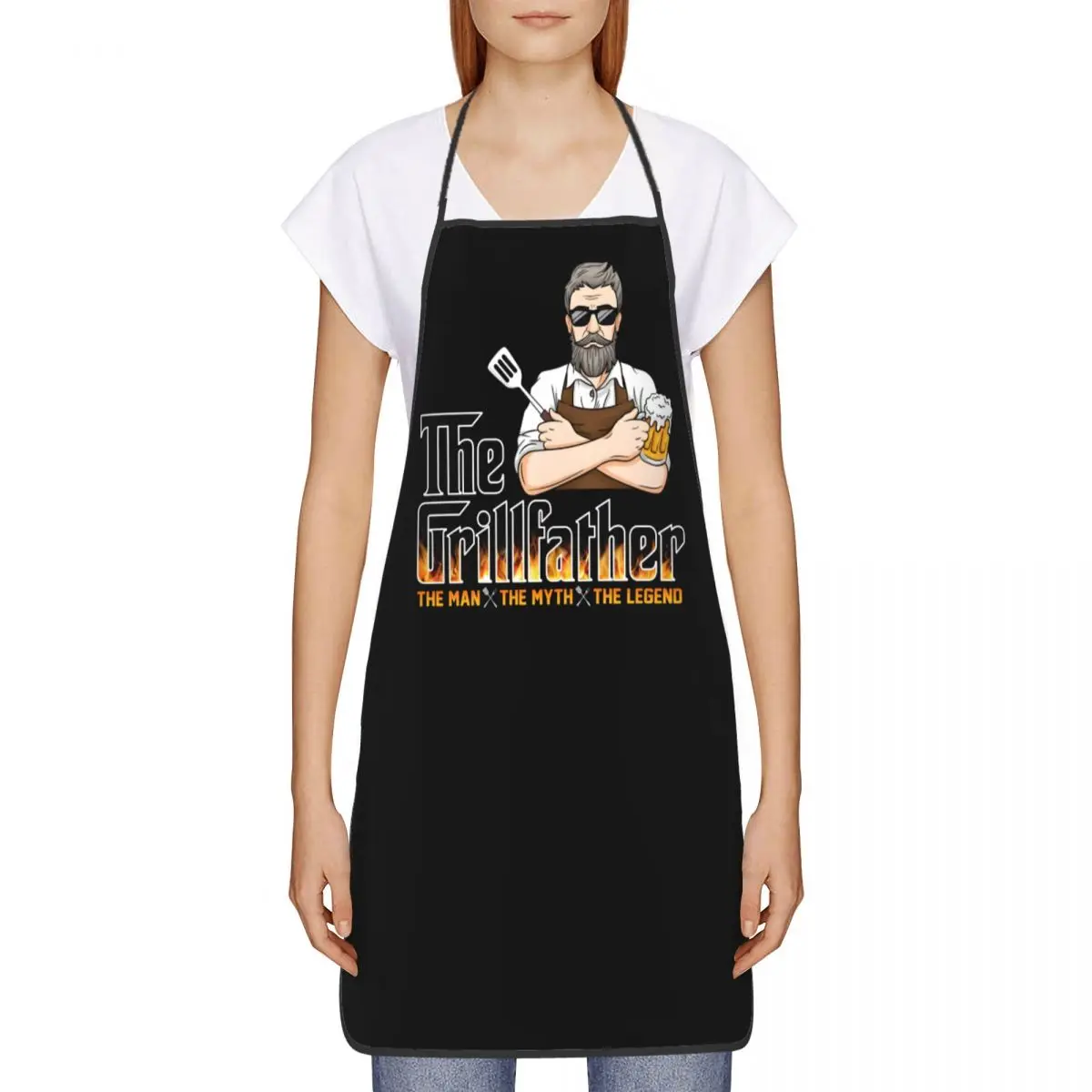 Custom Funny The Real Master Grillfather Bib Aprons Women Men Unisex Kitchen Chef Tablier Cuisine for Cooking Baking Gardening