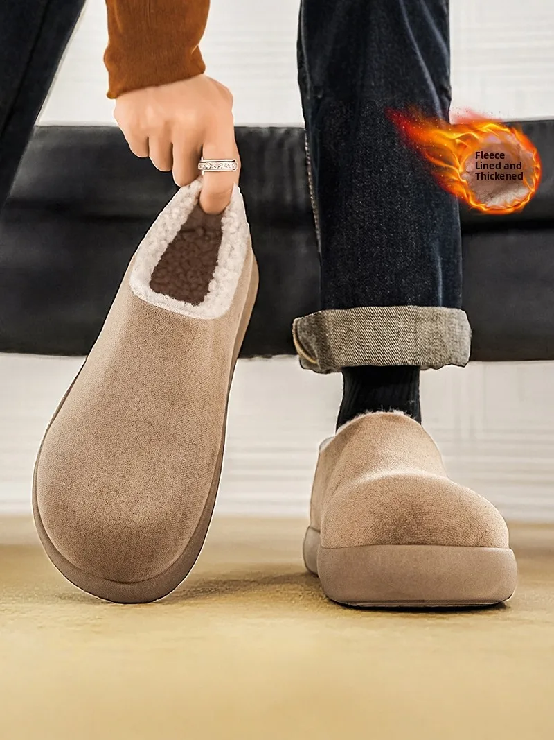 Men's Winter Thickened Fleece Lined Cotton Slippers Office Casual Birkenshoes Warm Cold Proof Soft Bottom Large Head Mules