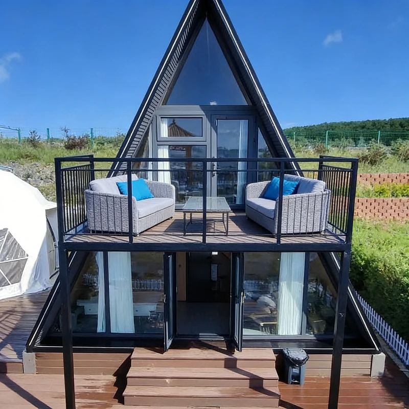 A-Frame House Glass Front Triangle Cabin Modern Prefabricated Wood Villa Luxury Tiny Home for Mountain View and Resort Stay