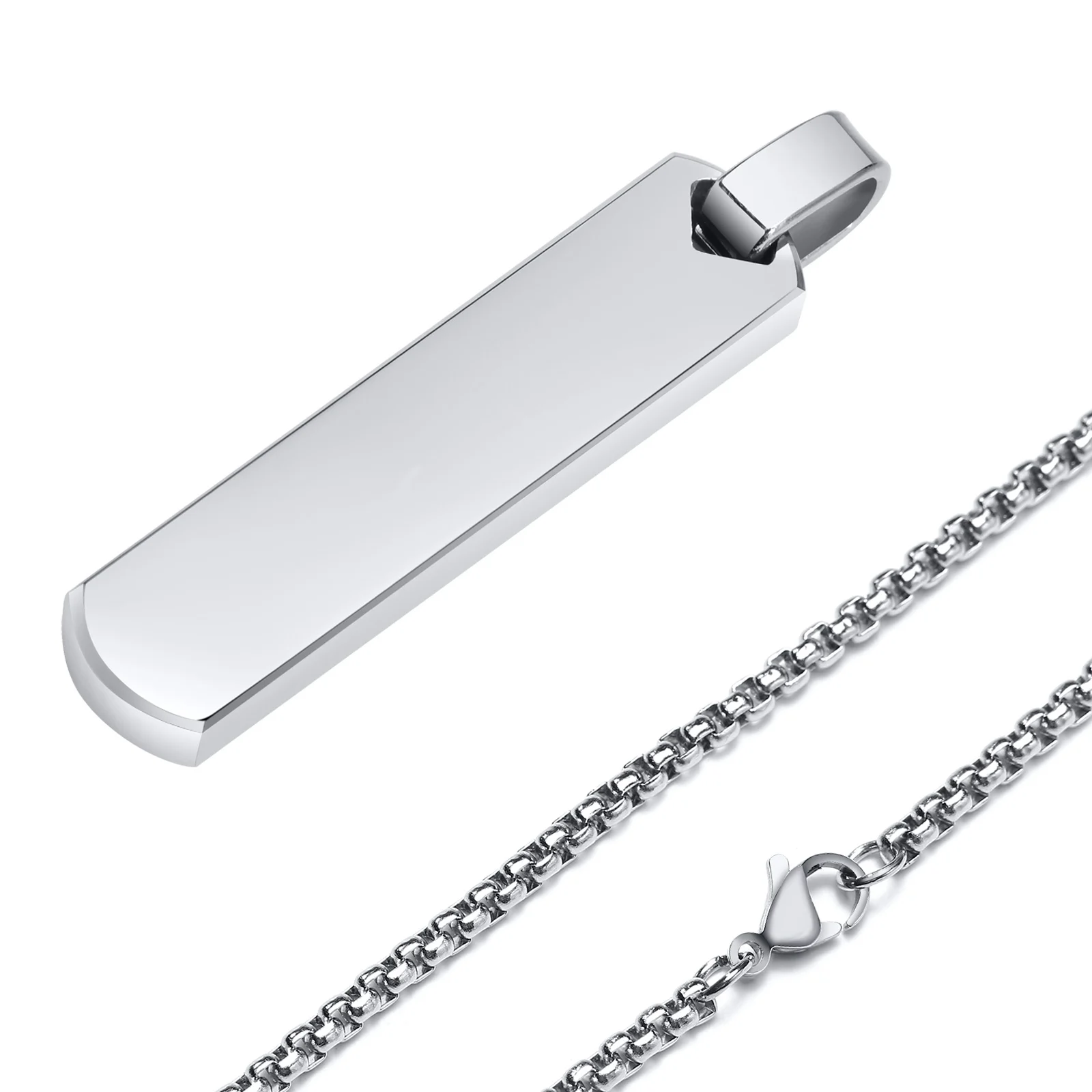 Trendy Chain Rectangle Bar Man Pendant Necklace Stainless Steel Jewelry Decoration For Dad Boyfriend Valentine\'s Day Gift