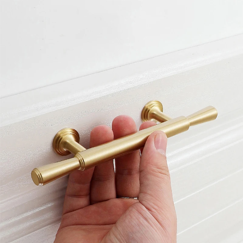 Solid Brass T Bar Cabinet Pull, Puxadores e alças de armário de cozinha simples, gaveta preta puxa, quarto moderno, tamanho multi