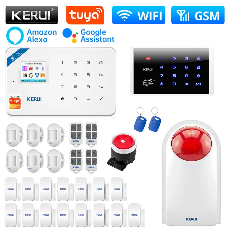 

KERUI W181 Alarm System WIFI GSM Alarm Tuya Smart Home Kit Support Alexa Motion Sensor Detector Door Sensor 120DB Siren Keyboard