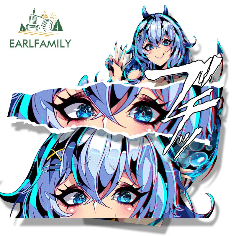 EARLFAMILY Chibi Rei Stingray Vtuber Car Sticker Sketch Waifu Fanart Decal Cartoon Shark Girl Peeker Stickers Car Accessories