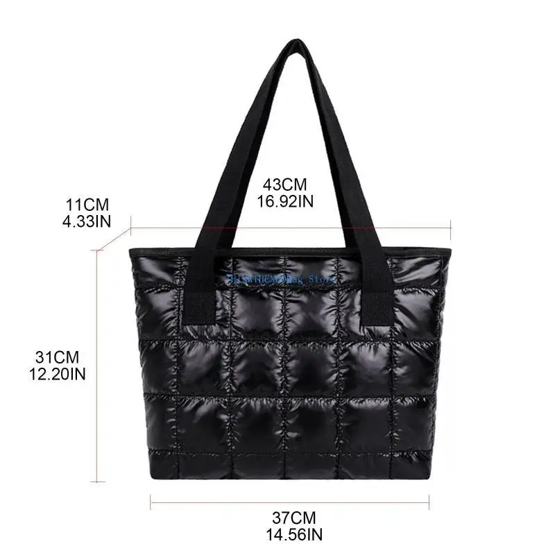 63HC حقيبة كتف نايلون عصرية كبيرة مبطنة حقيبة يد ذات لون سادة #6