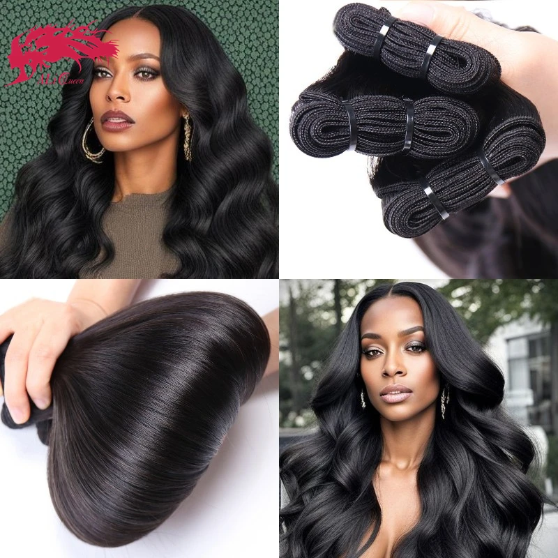 Ali rainha cabelo duplo desenhado feixes de cabelo 100% cabelo humano em linha reta virgem onda do corpo para mulher pacote natural para mulher