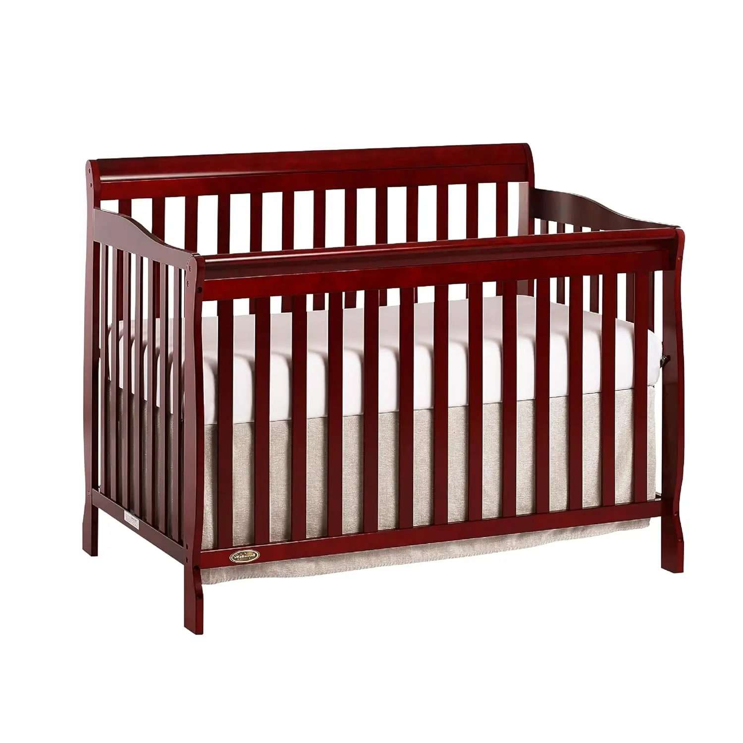 4-In-1 Convertible Crib In Cherry, Greenguard Gold, JPMA Certified, Non-Toxic Finishes, Features 4 Mattress Height Settings