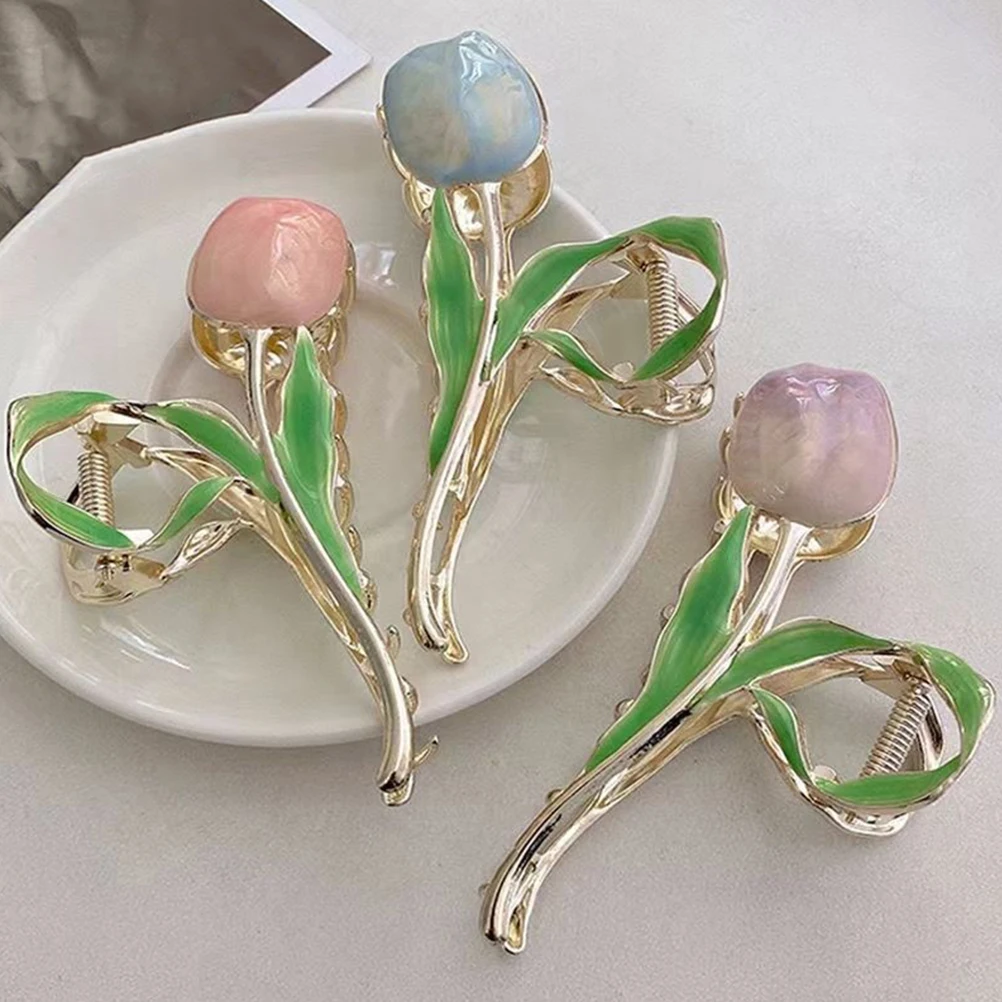 

Stylish Tulip Flower Claw Clips Durable Metal Flower Clips For Women Thick Thin Curly Long Short Hair Back Hair Claw Clip