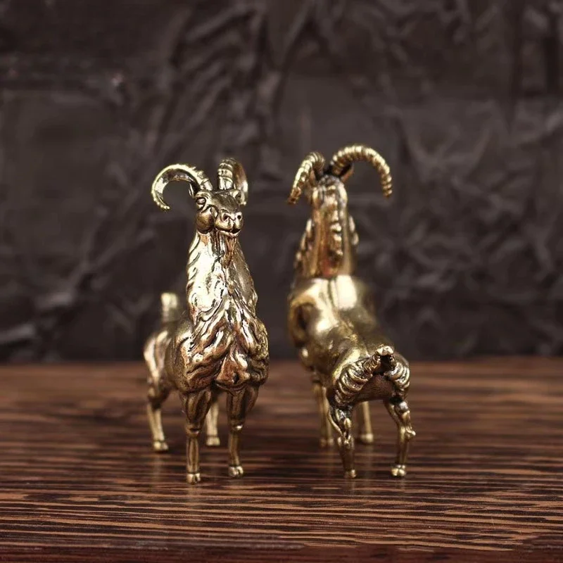 1 Pair Brass Goat Figurines Bellwether Desktop Ornaments Vintage Animal Proud Antelope Small Statue Home Decorations