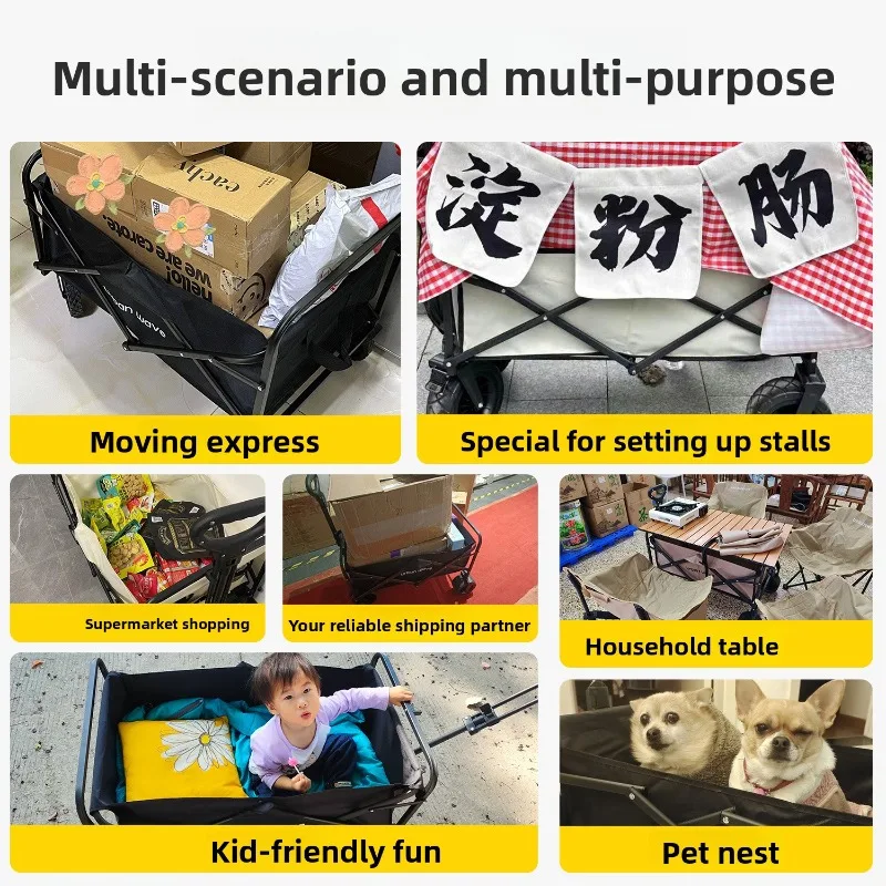 Outdoor Camping Folding Cart Large Capacity Multifunctional Portable Handcart Street Stall Night Market Picnic Camping Cart