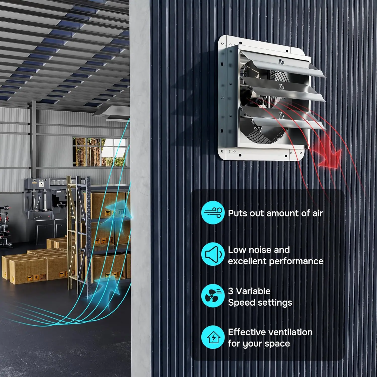 Exaustor montado na parede de 10 polegadas com controle de temperatura, 1600 RPM, 820 CFM para sótão, garagem, estufa